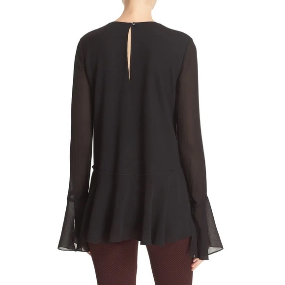 Theory Lexanda C Idol Black Long Bell-Sleeve Peplum Wool Blend Blouse EUC Sz XS - Picture 3 of 11